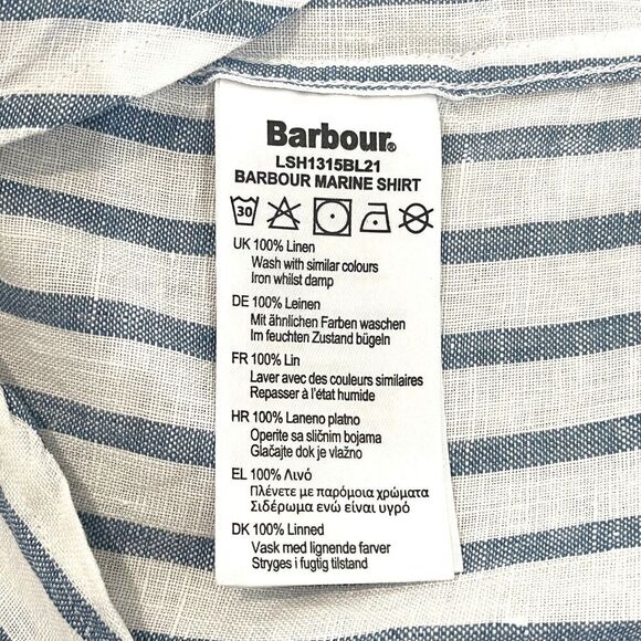 Barbour Marine Shirt Relaxed Fit Blue Stripe Linen Button-up Size 14 - Picture 7 of 9